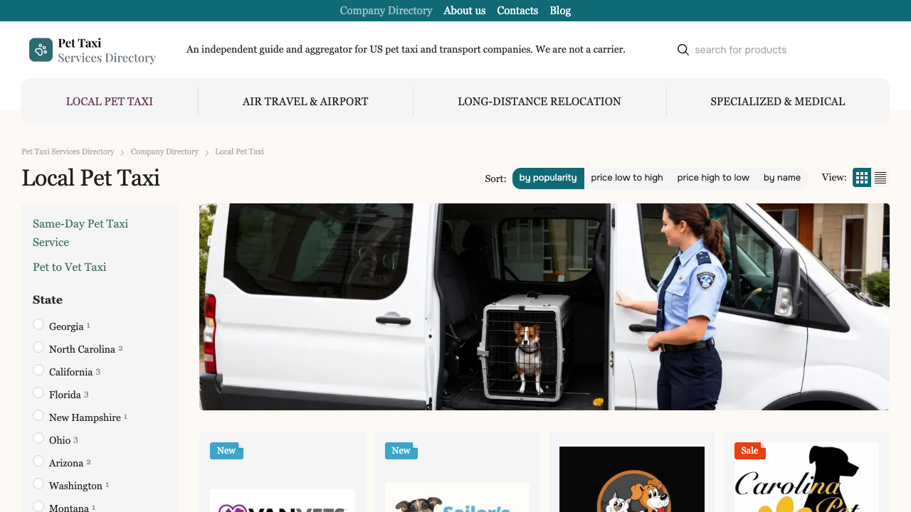 Раздел локального pet taxi на сайте